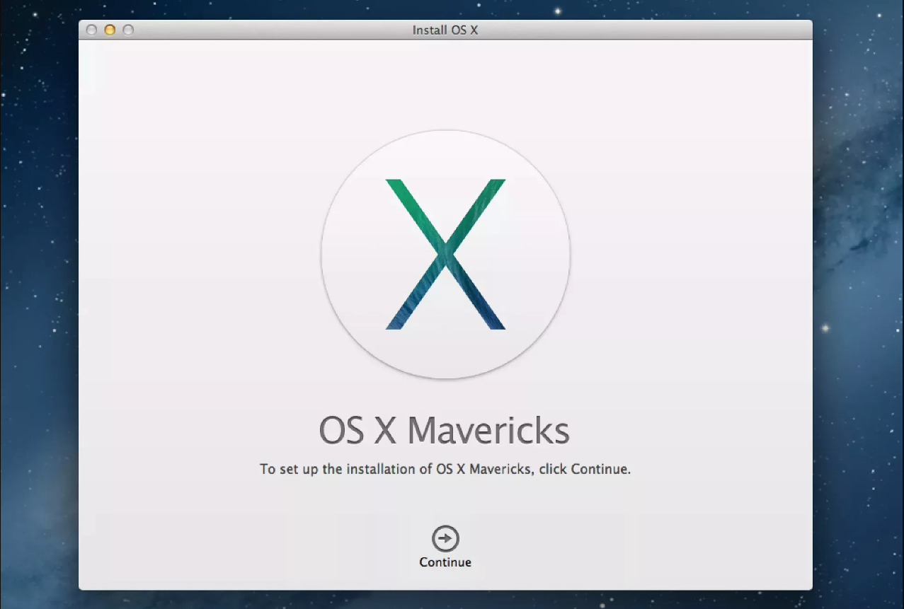 Mac OS X 10.9 Mavericks Installation Screen (2013)